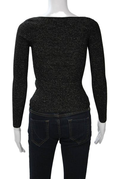 Anthropologie Women Square Neck Long Sleeve Black Top Size 2XS