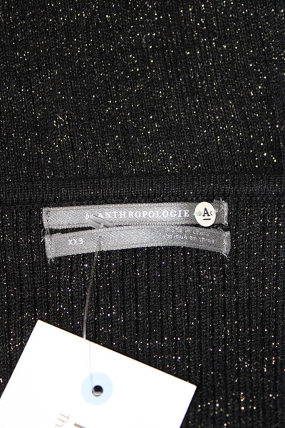 Anthropologie Women Square Neck Long Sleeve Black Top Size 2XS