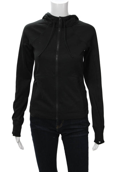 Athleta Women Full-zip Hoodie Black High Neck Drawstring Long Sleeve Size 2XS