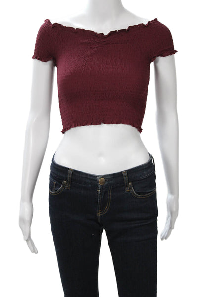 Kendall + Kylie Women Red Cropped Short Sleeve Top Polyester Spandex Size XS
