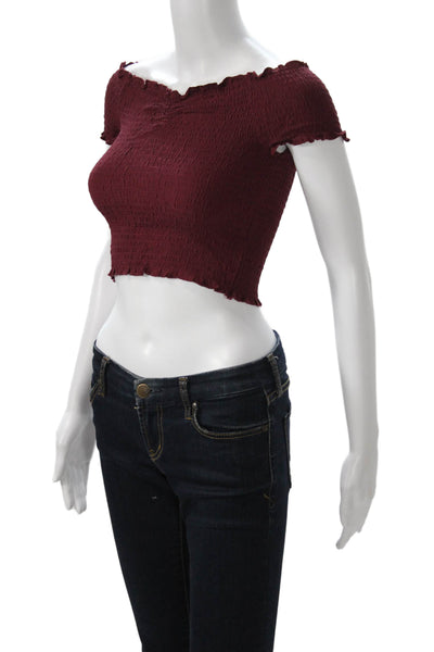 Kendall + Kylie Women Red Cropped Short Sleeve Top Polyester Spandex Size XS