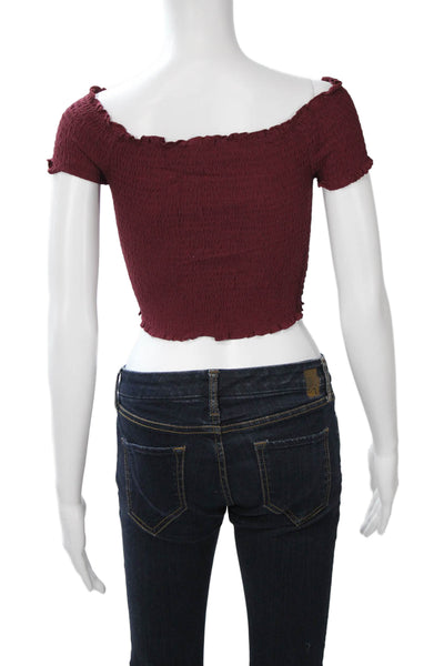 Kendall + Kylie Women Red Cropped Short Sleeve Top Polyester Spandex Size XS