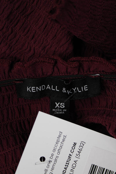 Kendall + Kylie Women Red Cropped Short Sleeve Top Polyester Spandex Size XS