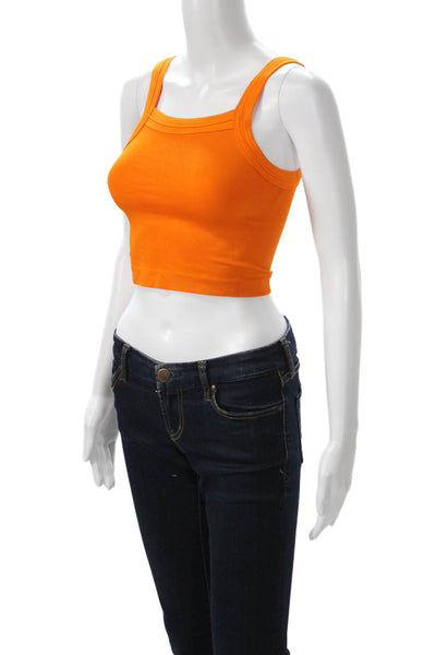 Out From Under Women Cropped Tank Square Neck Orange Nylon Elastane Size XS
