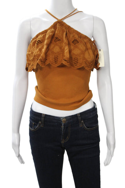 Anthropologie Women Cropped Camisole Spaghetti Strap Brown Boho Solid Size 2XS