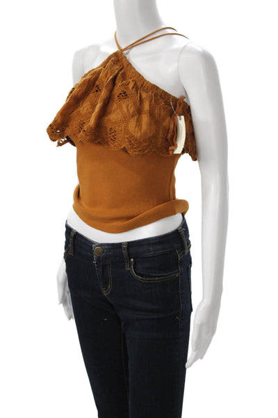 Anthropologie Women Cropped Camisole Spaghetti Strap Brown Boho Solid Size 2XS