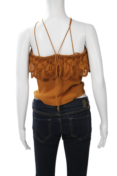 Anthropologie Women Cropped Camisole Spaghetti Strap Brown Boho Solid Size 2XS