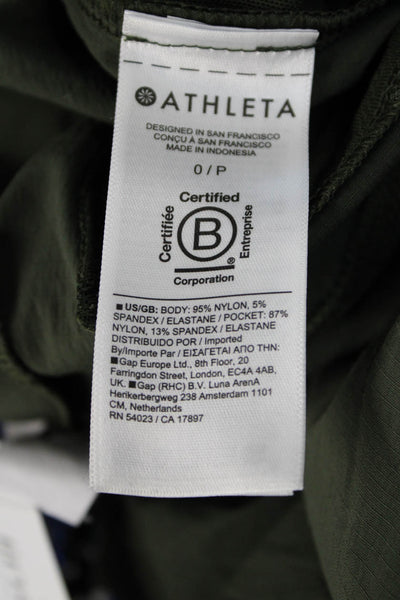 Athleta Womens Ankle Jogger Pants Green Nylon Spandex Zip Petite Size 0