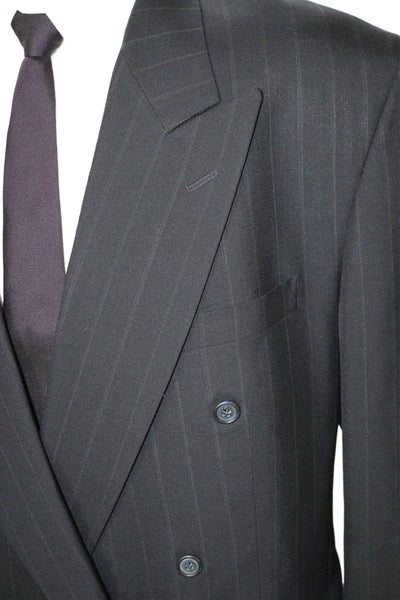 Pierre Balmain Mens 2 Piece Striped Dark Blue Wool Suit Collared Button Size 46