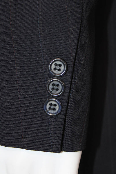 Pierre Balmain Mens 2 Piece Striped Dark Blue Wool Suit Collared Button Size 46