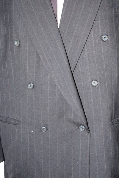 Pierre Balmain Mens 2 Piece Striped Dark Blue Wool Suit Collared Button Size 46