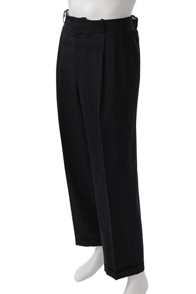 Pierre Balmain Mens 2 Piece Striped Dark Blue Wool Suit Collared Button Size 46