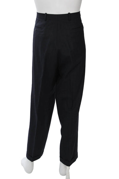 Pierre Balmain Mens 2 Piece Striped Dark Blue Wool Suit Collared Button Size 46