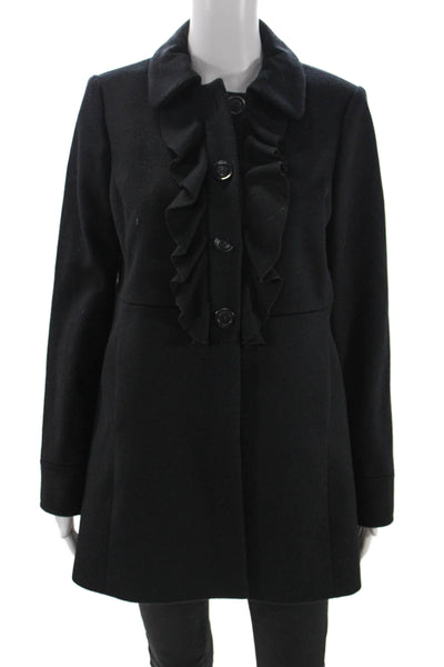 J Crew Womens Black Classic Collared Overcoat Button Long Sleeve Size S