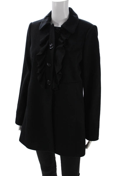 J Crew Womens Black Classic Collared Overcoat Button Long Sleeve Size S