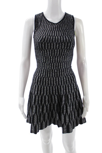 Gig Womens Fit & Flare Sweater Dress Black Geometric Knee Length Zip Size S