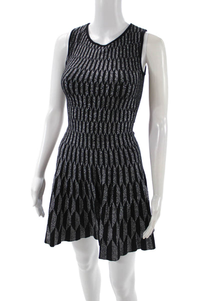 Gig Womens Fit & Flare Sweater Dress Black Geometric Knee Length Zip Size S