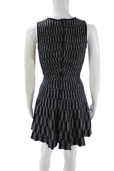 Gig Womens Fit & Flare Sweater Dress Black Geometric Knee Length Zip Size S