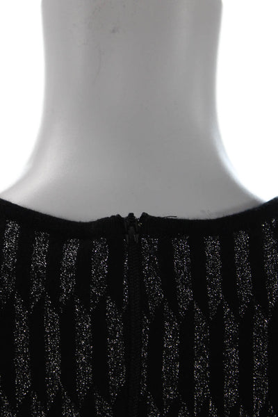 Gig Womens Fit & Flare Sweater Dress Black Geometric Knee Length Zip Size S