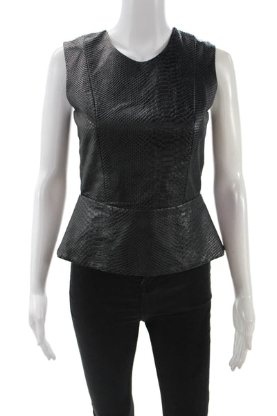 Mason Women Sleeveless Lambskin Snake Print Top Zip Round Neck Size 2