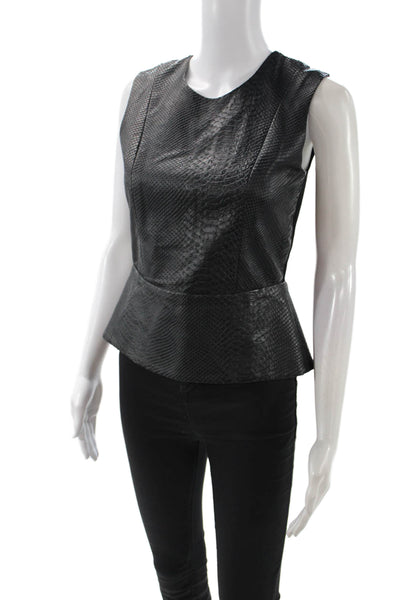 Mason Women Sleeveless Lambskin Snake Print Top Zip Round Neck Size 2