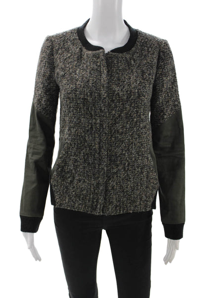 Thakoon Addition Womens Bomber Jacket Dark Gray Zip Crew Neck Army Size 2