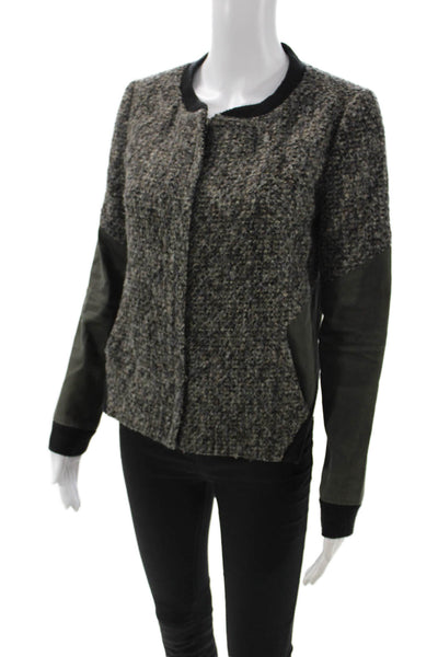 Thakoon Addition Womens Bomber Jacket Dark Gray Zip Crew Neck Army Size 2