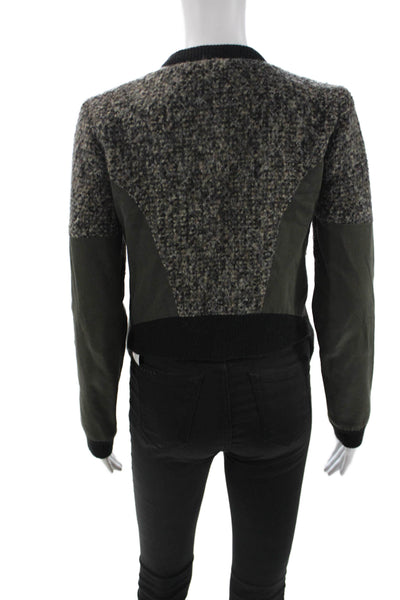 Thakoon Addition Womens Bomber Jacket Dark Gray Zip Crew Neck Army Size 2
