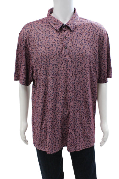 7 Diamonds Mens Floral Print Collar Short Sleeve Polo Shirt Pink Size XXL