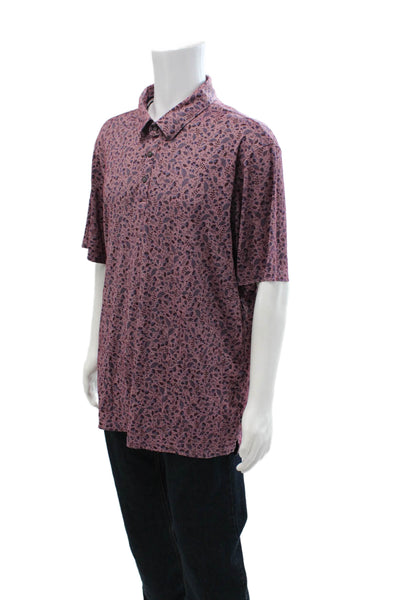 7 Diamonds Mens Floral Print Collar Short Sleeve Polo Shirt Pink Size XXL