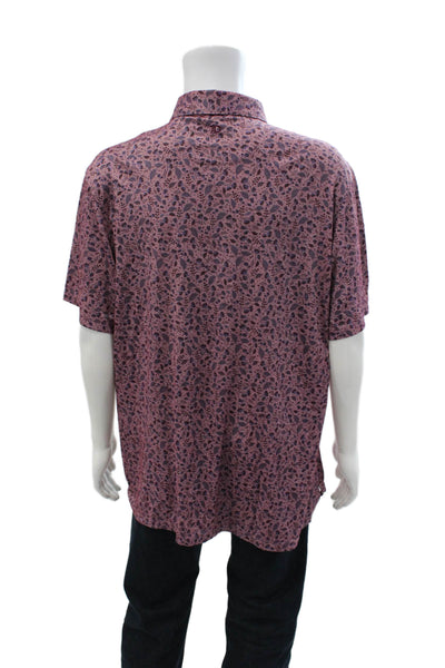 7 Diamonds Mens Floral Print Collar Short Sleeve Polo Shirt Pink Size XXL