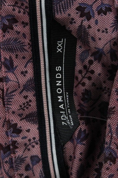 7 Diamonds Mens Floral Print Collar Short Sleeve Polo Shirt Pink Size XXL
