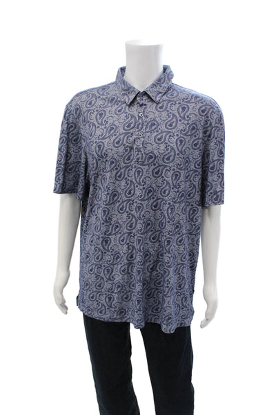 7 Diamonds Mens Paisley Print Collar Short Sleeve Polo Shirt Blue Size XXL