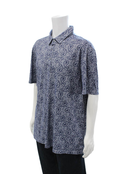 7 Diamonds Mens Paisley Print Collar Short Sleeve Polo Shirt Blue Size XXL