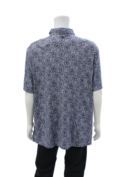7 Diamonds Mens Paisley Print Collar Short Sleeve Polo Shirt Blue Size XXL