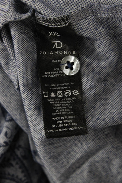 7 Diamonds Mens Paisley Print Collar Short Sleeve Polo Shirt Blue Size XXL