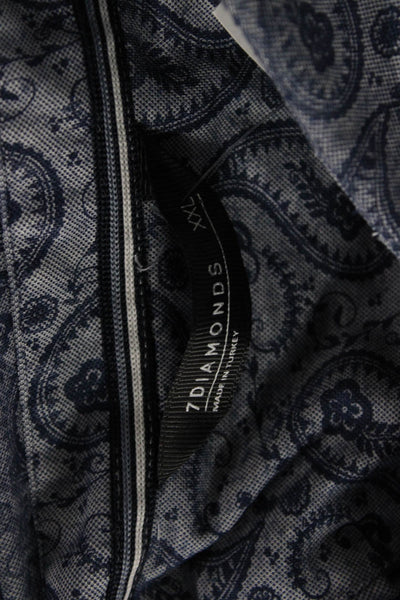 7 Diamonds Mens Paisley Print Collar Short Sleeve Polo Shirt Blue Size XXL