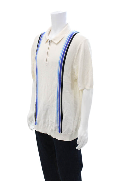 Paul Fredrick Mens Striped Half Zip Collar Short Sleeve Polo Shirt White Sz XXL