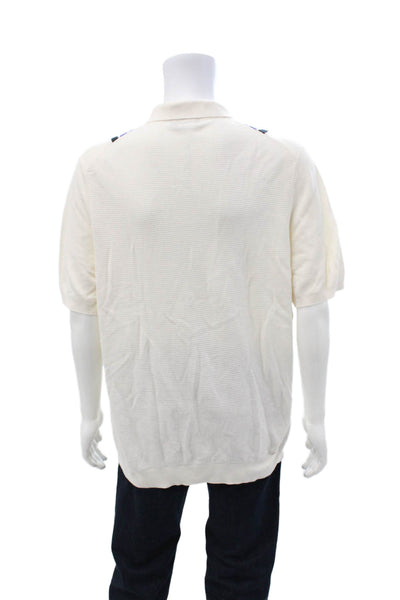 Paul Fredrick Mens Striped Half Zip Collar Short Sleeve Polo Shirt White Sz XXL