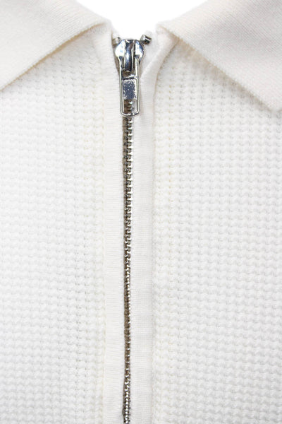 Paul Fredrick Mens Striped Half Zip Collar Short Sleeve Polo Shirt White Sz XXL