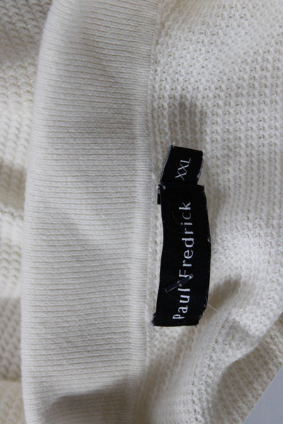 Paul Fredrick Mens Striped Half Zip Collar Short Sleeve Polo Shirt White Sz XXL