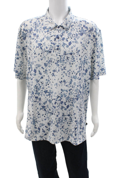 7 Diamonds Mens Splatter Paint Print Collar Short Sleeve Polo Shirt Blue Sz XXL