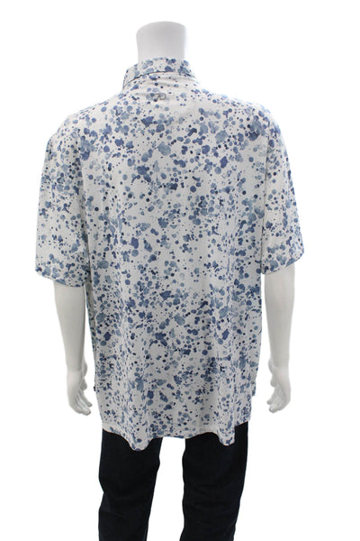 7 Diamonds Mens Splatter Paint Print Collar Short Sleeve Polo Shirt Blue Sz XXL