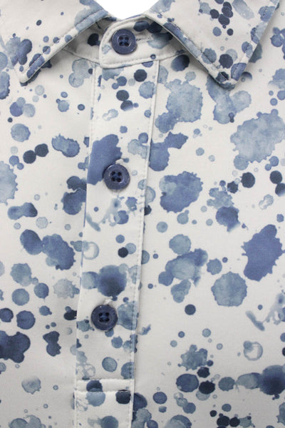 7 Diamonds Mens Splatter Paint Print Collar Short Sleeve Polo Shirt Blue Sz XXL