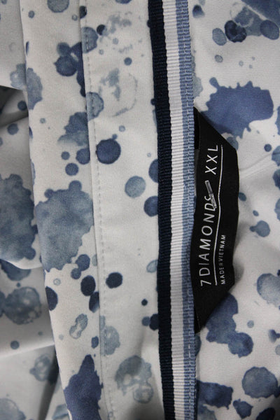 7 Diamonds Mens Splatter Paint Print Collar Short Sleeve Polo Shirt Blue Sz XXL