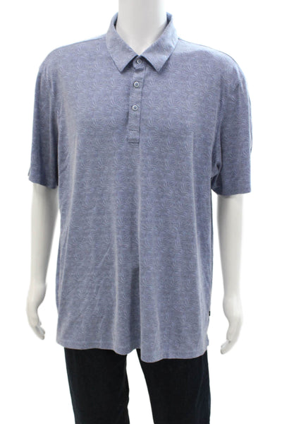7 Diamonds Mens Floral Print Collar Short Sleeve Polo Shirt Blue Size XXL
