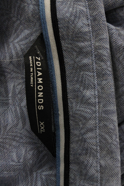 7 Diamonds Mens Floral Print Collar Short Sleeve Polo Shirt Blue Size XXL