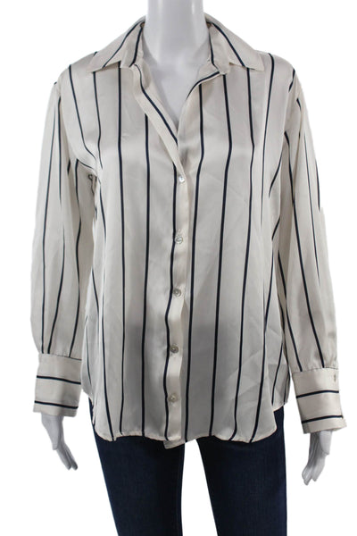 Zara Women Collared Striped Button-Up Blouse Long Sleeve White Size XS