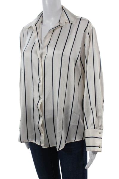 Zara Women Collared Striped Button-Up Blouse Long Sleeve White Size XS