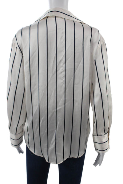 Zara Women Collared Striped Button-Up Blouse Long Sleeve White Size XS